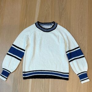 cupcakes & cashmere Cream Sweater with Blue and Black Stripes size medium